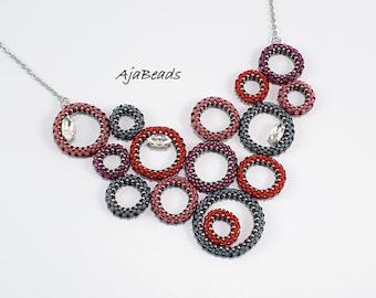 Necklace - Bubbles - red-purple-grey - with navettes