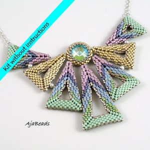 Necklace &quot;Bird&quot; - matte pink-blue-mint - a kit WITHOUT instructions