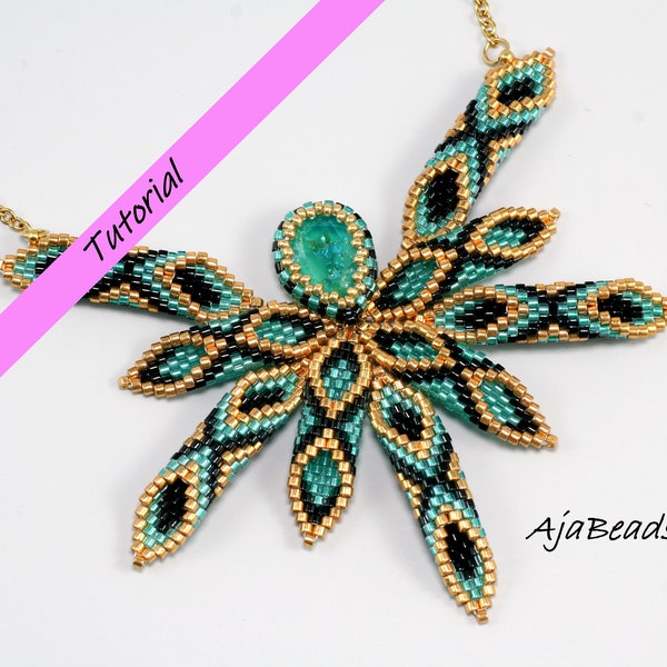 Beading tutorial - Pterula - beaded necklace with a drop