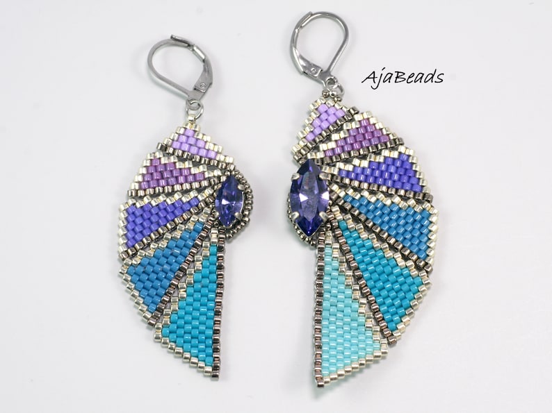 Beading tutorial Wings beaded earrings in two sizes image 2