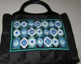 Evening bag - Hand embroidered tapestry black silk