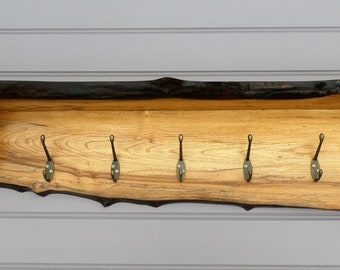 Live Edge English Elm Coat and Hack Rack and Shelf Live Edge English Elm Coat and Hack Rack and Shelf