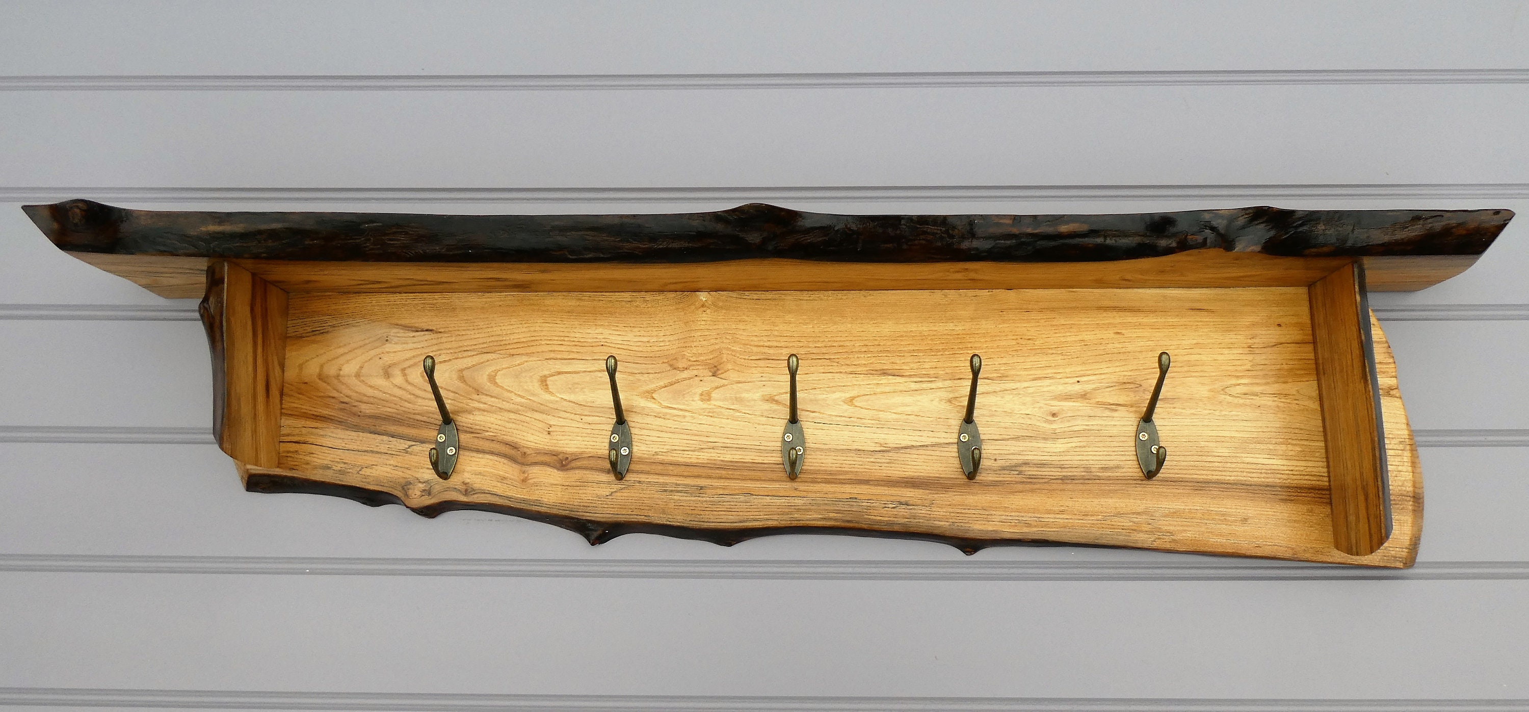 Live Edge English Elm Coat and Hack Rack and Shelf Live Edge English Elm Coat and Hack Rack and Shelf