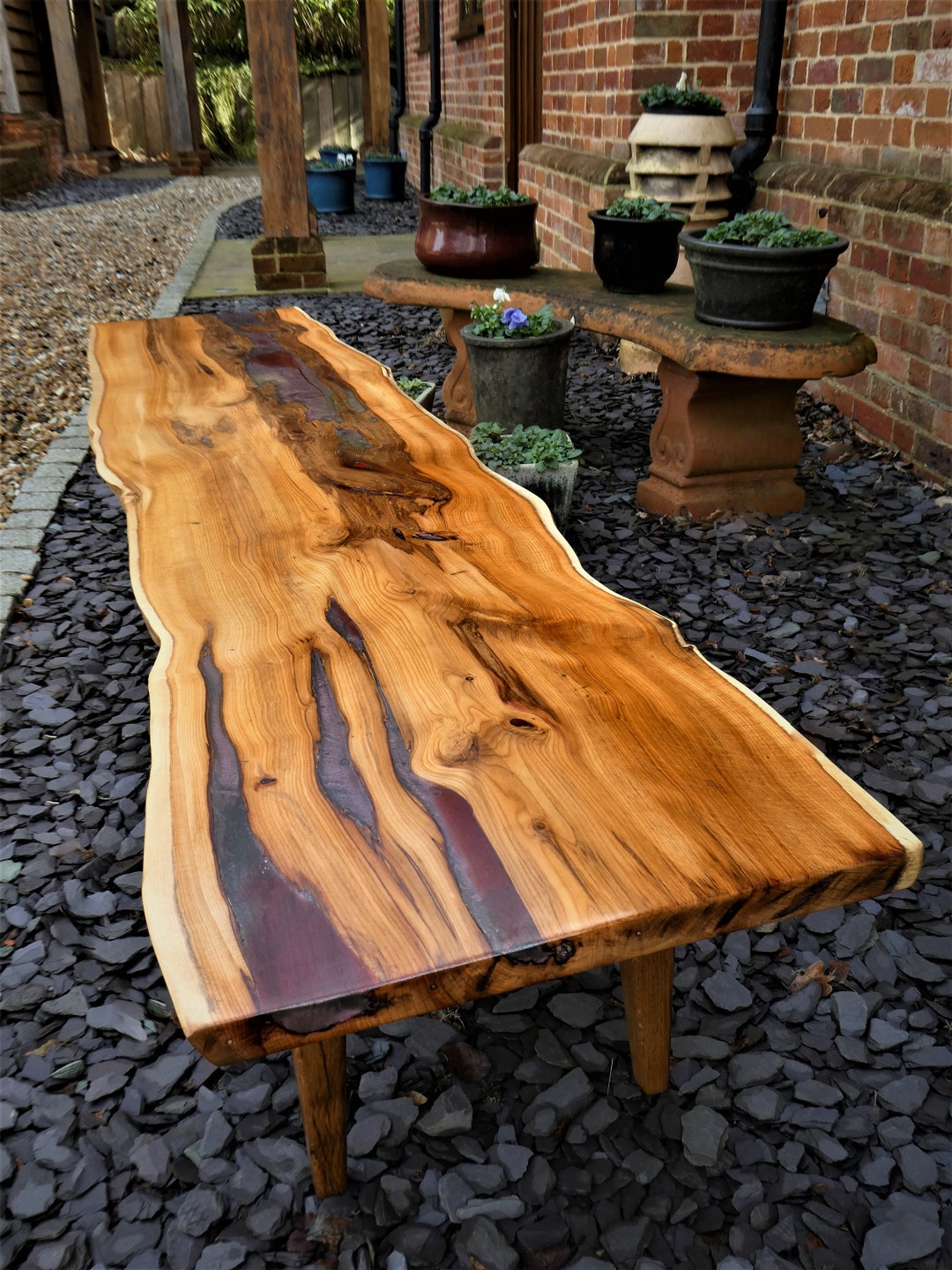Live Edge English Yew Coffee Table With Purple and Red Resin Infill Etsy