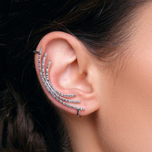 Jewellery Gift for her Cadeau pour elle Boucle d'oreille en argent sterling sans piercing grimpeur chenille griffe bijoux pour femmes