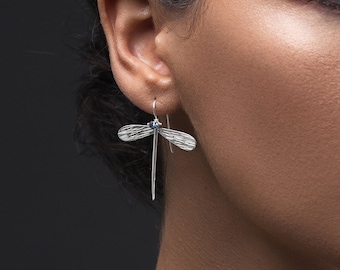 Mothers day gift Sterling silver Dragonfly earrings dragonfly dragonfly insect earring statement mom jewelry