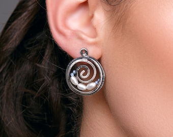 Mothers day gift Sterling silver Stud Earrings Spiral earring stud earrings round silver earings hypoallergenic earrings mom jewelry
