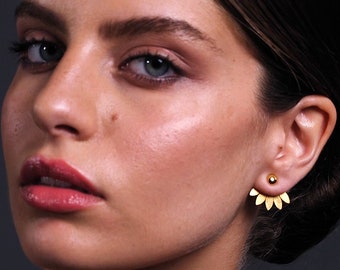 Gold Sterling Silver Ear Jacket Stud Earrings: Statement Jewelry