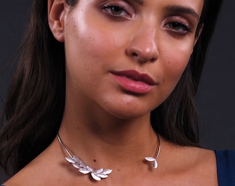 Sterling Silver Olive Leaf Choker: Artisan Collar Necklace