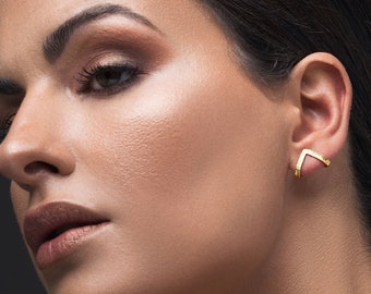 Handmade Sterling Silver Triangle Stud Earrings: Rose Gold V-Shape