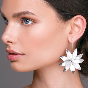 Dangle and drop earrings | Sterling Silver Blossom Earrings | Big Statement Flower gift for her  Handmade Earrings