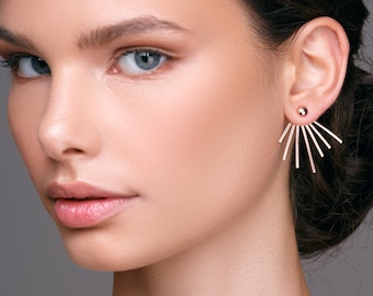 Rose Gold Sterling Silver Ear Jacket Earrings: Double-Sided Statement Jewelry