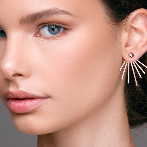 Rose Gold Ear Jacket Earrings Big Statement Earrings Doubled Etsy