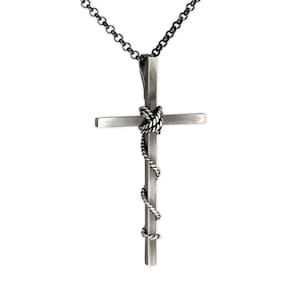Sterling Silver Mens Cross Necklace, Punk Rock Pendant Gift for Men