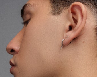 Sterling Silver Snake Tail Stud Earrings: Bold Mens Jewelry Gift for Men