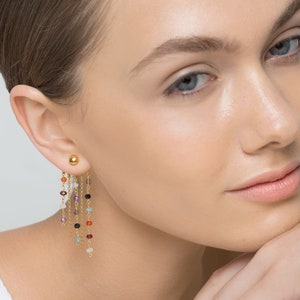 Sterling Silver Long Chain Earring Jackets Boho Statement Ear Jackets, Unusual gift for her unique  Handmade Earrings