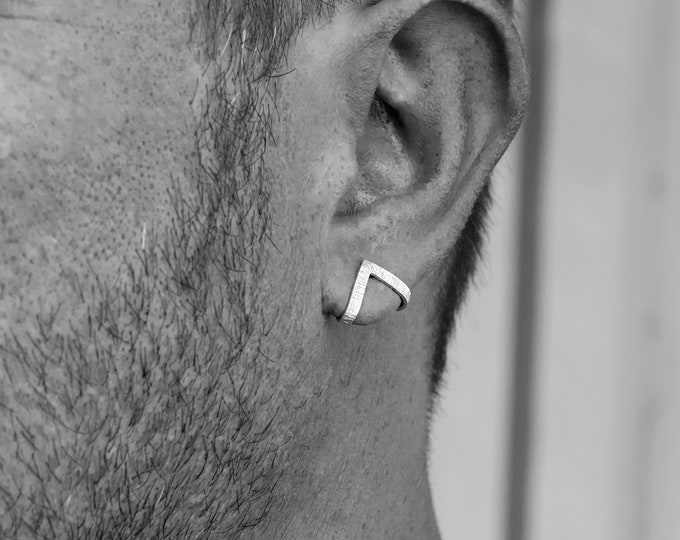Sterling Silver Men's Huggie Earrings: Triangular Studs Gift for Men