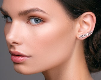 Regalo de joyería hecho a mano Pendientes de orejeras de plata pendientes escaladores de orejas de plata orejeras minimalistas Mujeres de moda