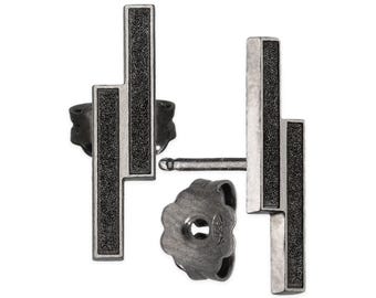 Sterling Silver Double Bar Stud Earrings for Men Gift for Men