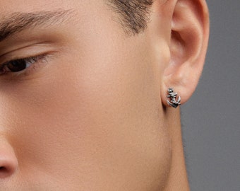 Pendientes de plata de ley Anchor Stud para hombres pendientes de plata de ley pendientes de hombre joyería náutica regalo de cumpleaños