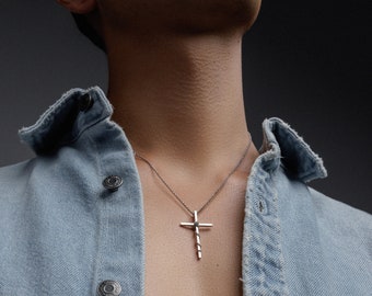 Sterling silver Mens Jewelry Cross Necklace for Men Punk Rock men Cross pendant mens gift for men birthday gift