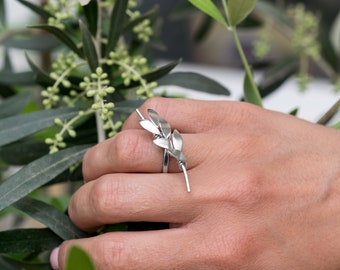 Mothers day gift Sterling silver twig ring olive leave ring greek ring unique ring unusual ring mom jewelry