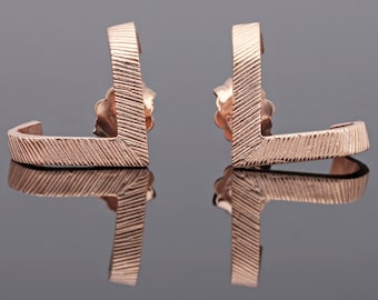 Hammered Sterling Silver Geometric Stud Earrings: Rose Gold Vermeil