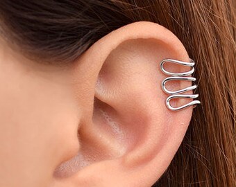 Handmade jewelry gift Set of 3 sterling silver jewelry claw stud earring ear wraps helix earring cuffs minimalist earcuff no piercing Trendy