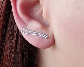 Mothers day gift Sterling silver Minimalist ear cuffs minimalist ear climber earrings ear crawler hypoallergenic mom jewelry