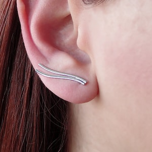 Sterling Silver Minimalist ear cuffs ear climber earrings ear crawler hypoallergenic gift for her