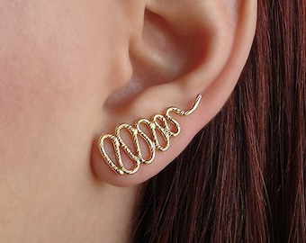 Gold Snake Ear Climbers: Sterling Silver Statement Earrings