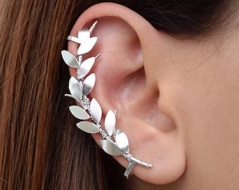 Handmade jewelry gift Greek Sterling Silver ear cuff earring no piercing ear climber statement non pierced wedding Trendy