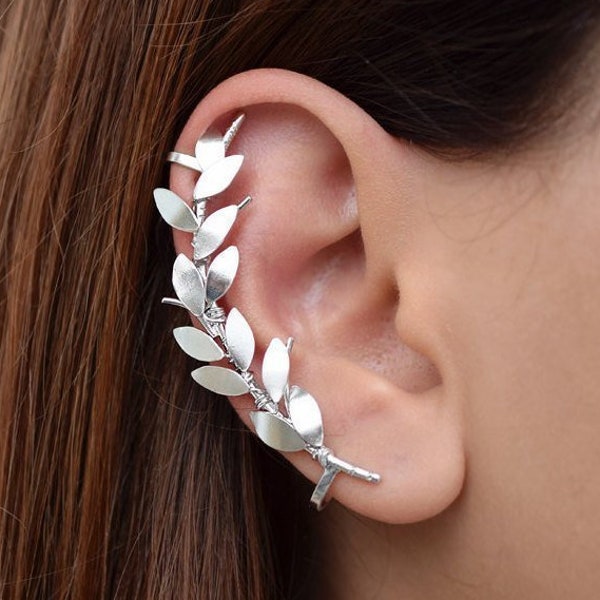 Greek Sterling Silver ear cuff earring no piercing ear climber statement non pierced wedding mom jewelry