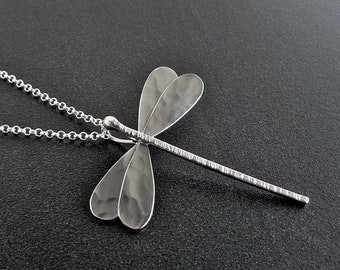 Sterling Silver Dragonfly Necklace, Handmade Pendant Jewelry