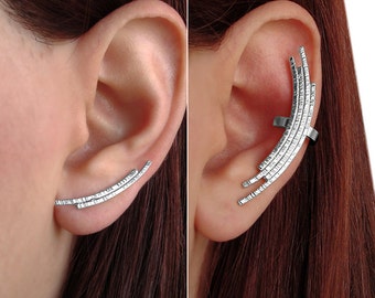 Sterling silver Mismatched earring cuff earring earcuff ear climber hypoallergenic ear cuff Statement earring pierceless earring