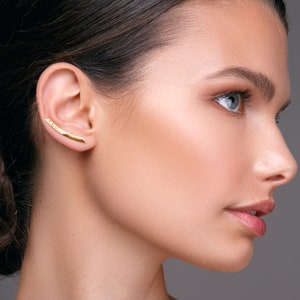 Sterling Silver Gold Ear Cuffs Minimalist Climber Earrings Rose Gold  Ear Climbers gift for her  Handmade Earrings