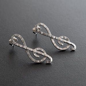 Sterling Silver Treble Clef Stud Earrings: Musician Gift
