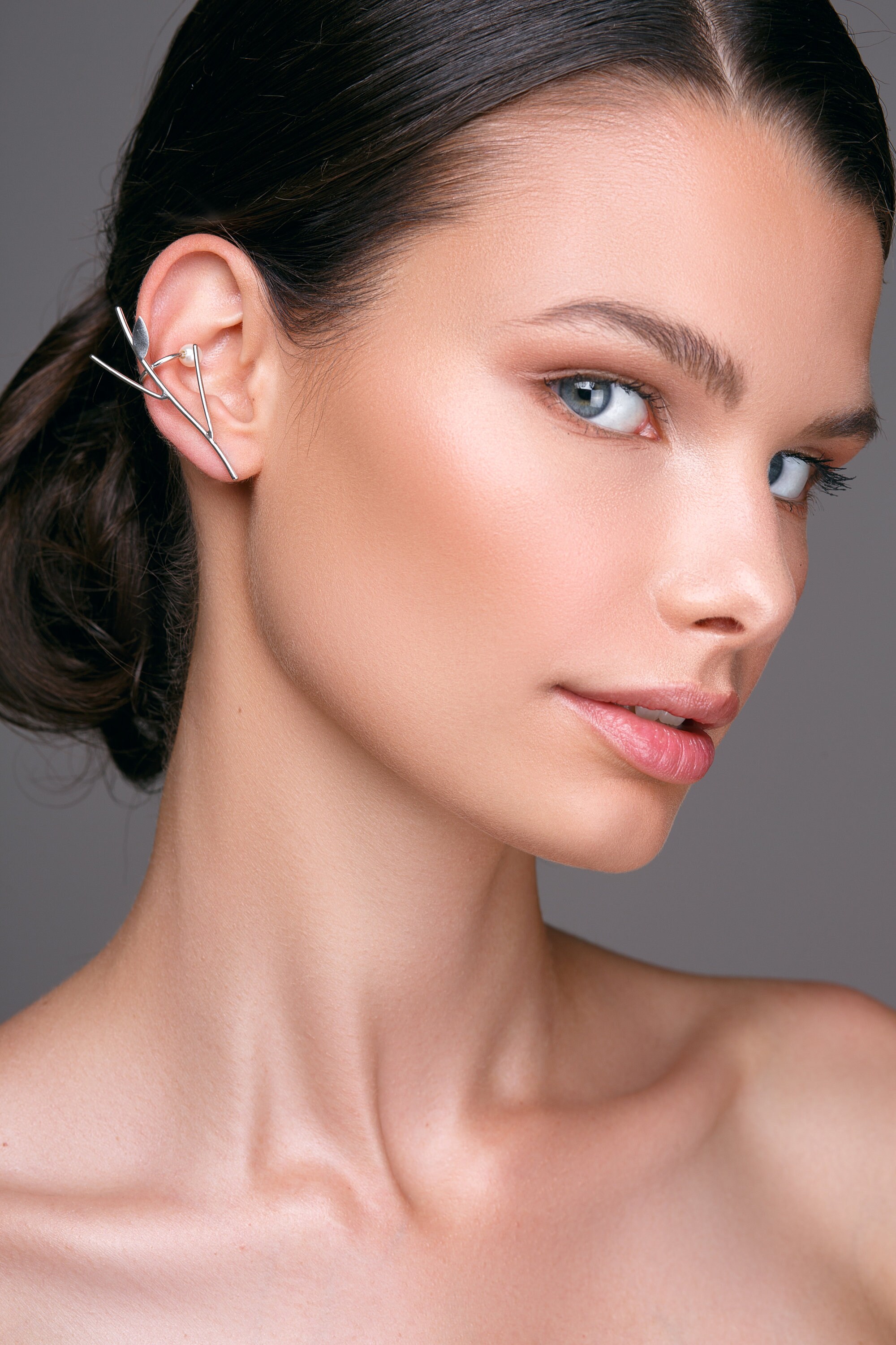 Sterling silver ear crawler earring pearl elf ear cuff earring Etsy