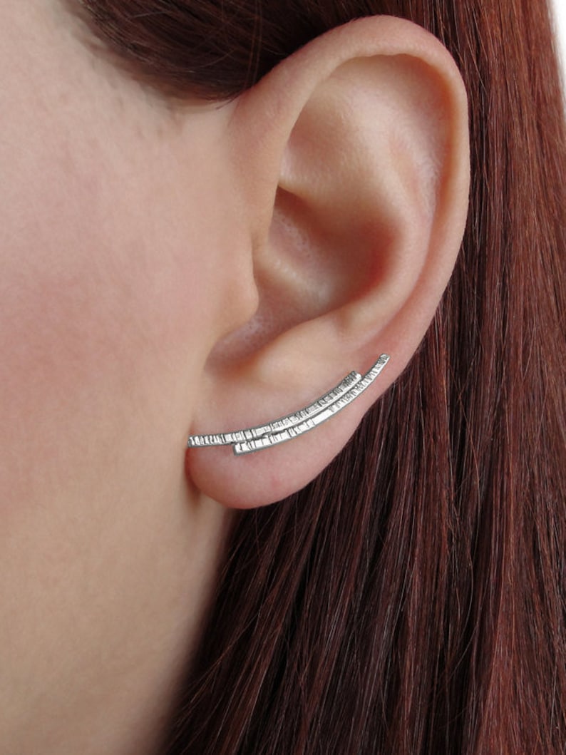 Silver Ear Climbers Minimalist Earring Hypoallergenic Ear Cuff Etsy