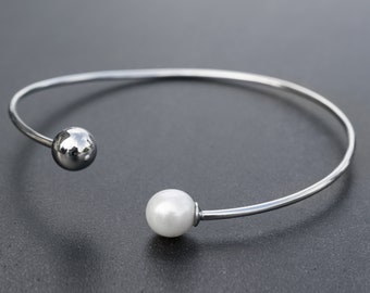 Regalo del día de las madres Brazalete de oro rosa de plata esterlina con brazalete de perlas pulsera de boda pulsera de plata pulsera mamá joyería