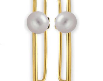Sterling Silver Gold Earrings - Pearl Ear Climber & Minimalist Ear Cuff, gift for her unique