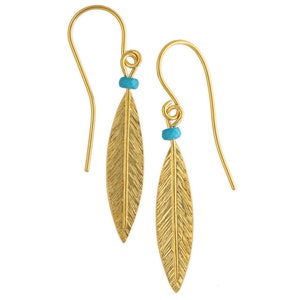 Dangle and drop earrings | Sterling Silver Boho Turquoise Feather Earrings Hypoallergenic Leaf Jewelry for Her Unique Jewelry Gift