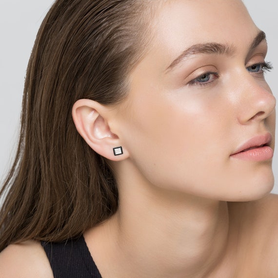 Silver minimalist rectangle bar earrings, Hypoallergenic pure