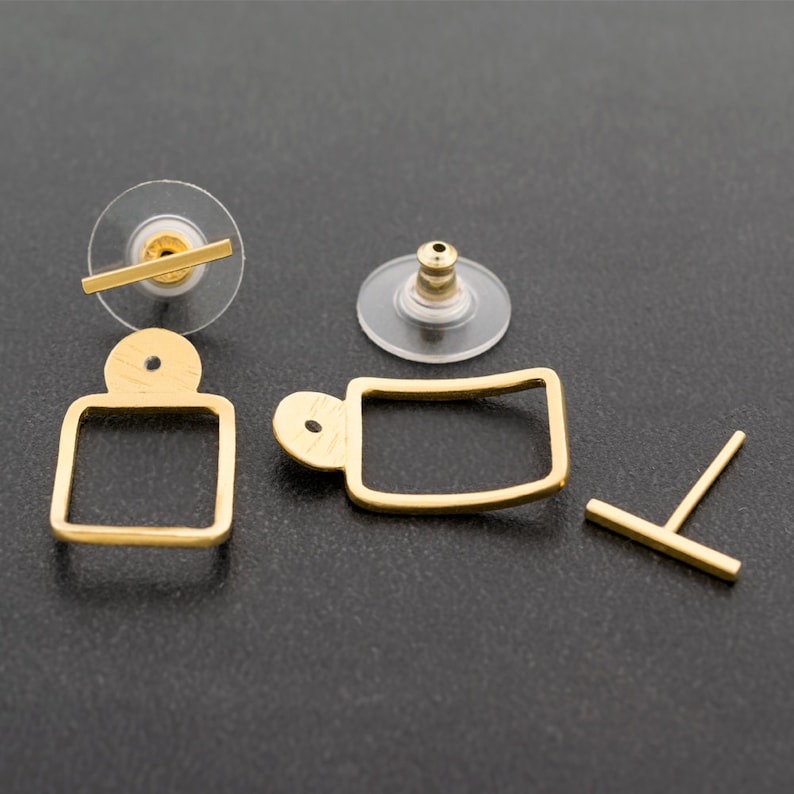 Moederdag cadeau Sterling zilveren gouden stud oorbel jassen minimalistische oorbellen Rose gouden oor jas geometrische oorbel voorkant achterkant Yellow gold