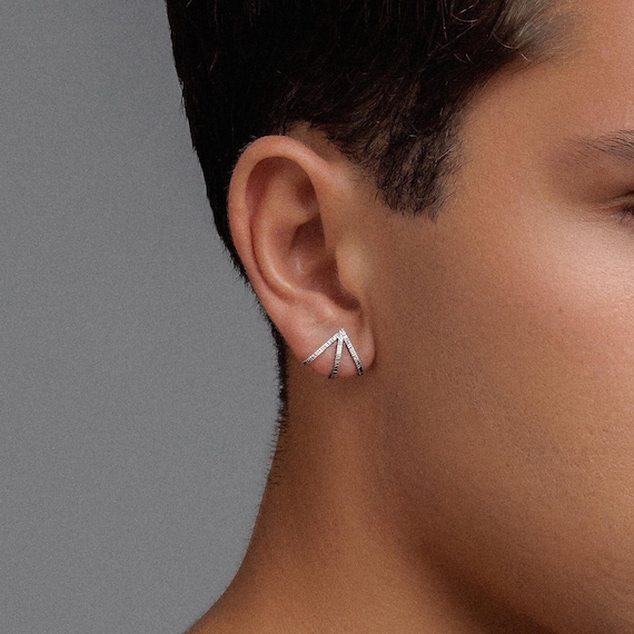 Geometric Sterling Silver Stud Earrings for Men: Modernist Design Gift for Men