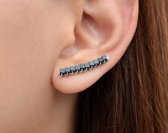 Handmade jewelry gift Black earcuffs black ear cuff earrings black ear crawler earrings hypoallergenic earrings Trendy