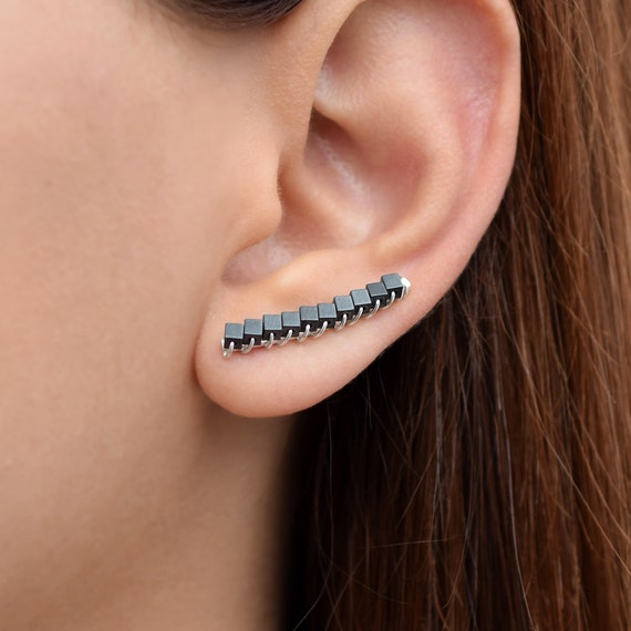 Black earcuffs black ear cuff earrings black ear crawler Etsy