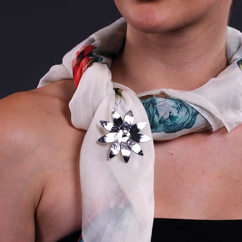 Statement Brooch Flower Broach Silver Brooch Unique Broach Etsy