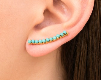 Handmade jewelry gift Turquoise earring cuffs boho ear cuff turquoise boho earrings bohemian ear climbers statement Trendy