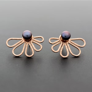Sterlingzilver Zwarte parel Jasjes Roségouden oorstekers Dubbelzijdige oorbellen cadeau voor haar unieke handgemaakte oorbellen